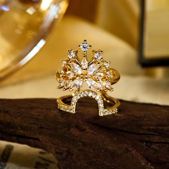 Bague d'ongle en zircon brillant exquise pour femme