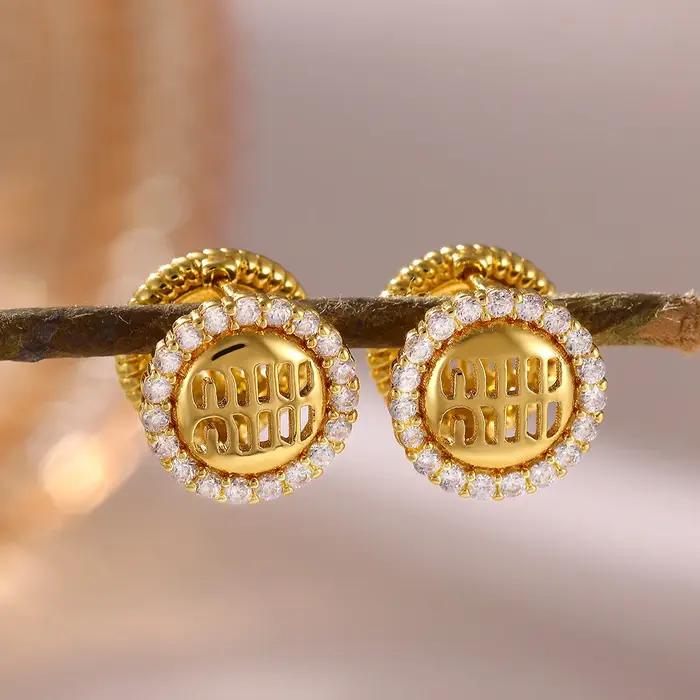 Boucles d'oreilles double face en forme de lettre créoles Huggie avec cristaux ronds pour femme bijoux de luxe cadeau mode anniversaire occasions spéciales