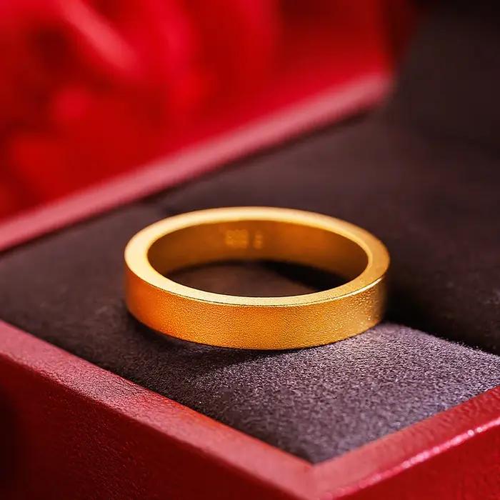Alliance de luxe en or pur 24K véritable sablée pour hommes et femmes style ancien engagement prestige occassionnels