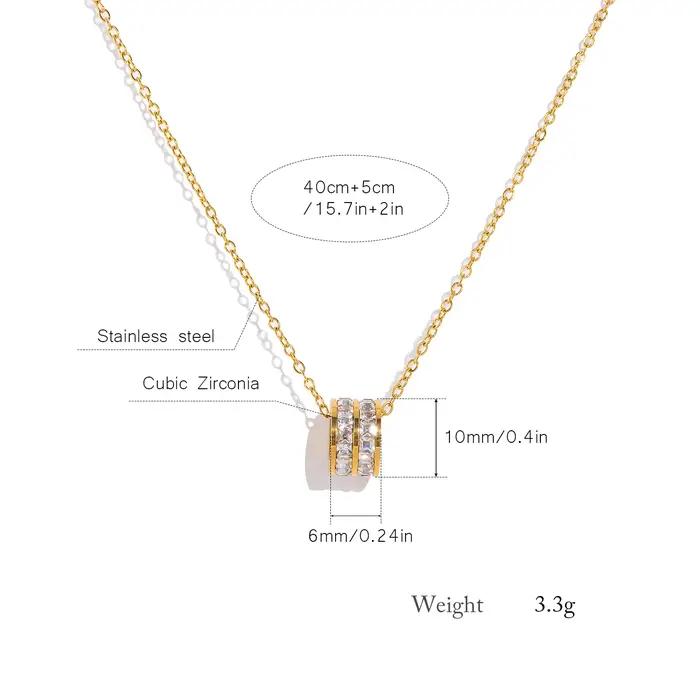 Collier pendentif double rangée CZ en acier inoxydable plaqué or 18 carats