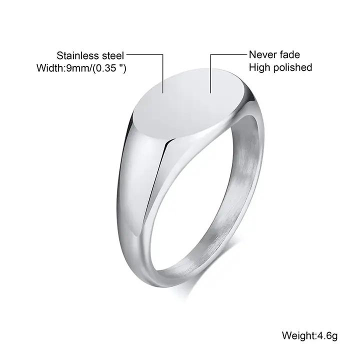 Bague chevalière, bague en acier inoxydable pour hommes, bague chevalière carrée unisexe Hipster cla