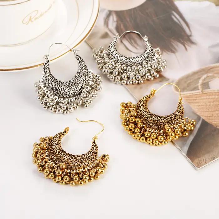 Boho Gold Document Beads Tassel Boucles d'oreilles pour femmes