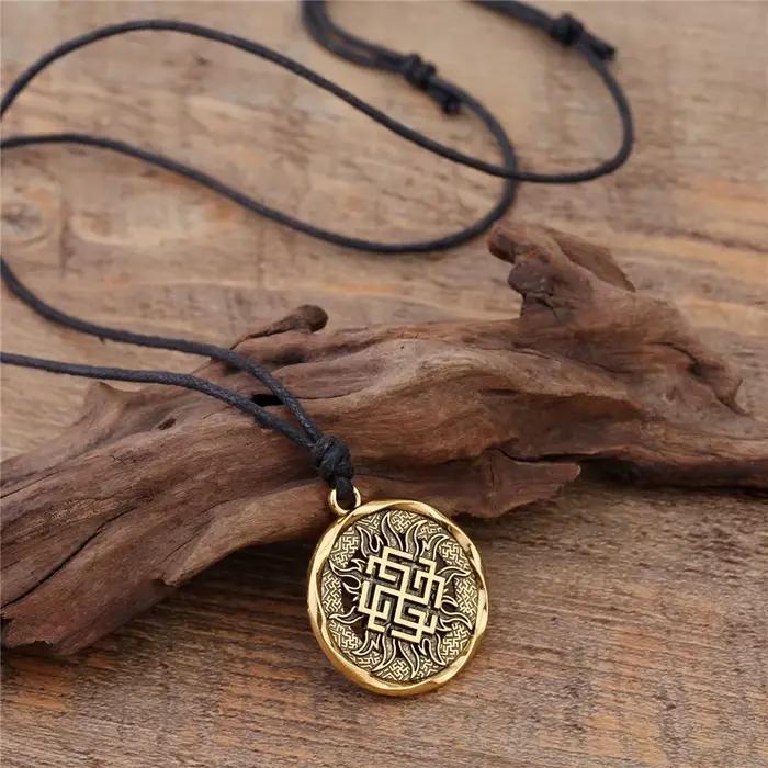 Teamer–collier homme collier rond Wicca pour hommes, pendentif de sceau, cordon de cire, chaîne à maillons, style nordique Viking, Runes, arbre de vie, bijoux cadeaux bijoux homme