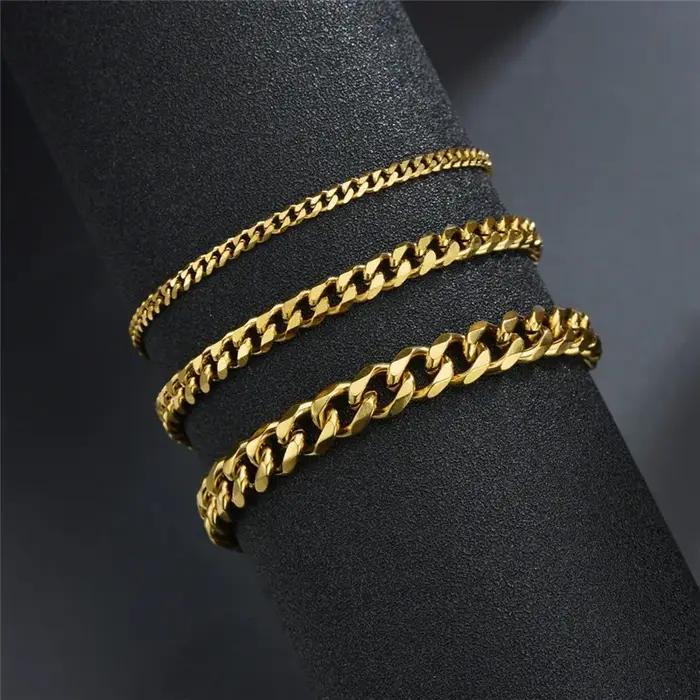 LETAPI mode acier inoxydable gourmette chaîne cubaine Bracelet pour hommes femmes Hip Hop Couple unisexe poignet main bijoux cadeau fête