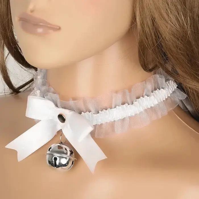 Collier ras du cou en dentelle avec nœud papillon et clochette, pour femme, style gothique, simple,
