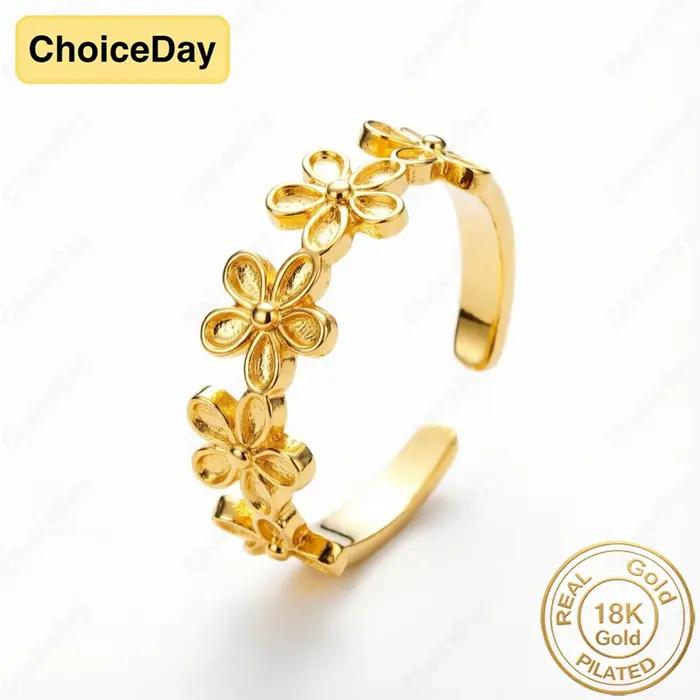 Bague florale luxueuse plaquée or 18 carats à la mode pour mariage ou cérémonie festive femmes occassionnels bijoux de luxe avec certificat GDTC ajustement parfait
