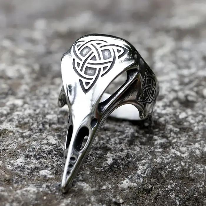 Bague Totem Vintage à nœud celtique pour hommes, mythologie nordique, guerrier Viking, tête de corbeau, bijoux dominateurs à la mode, cadeau, 2023