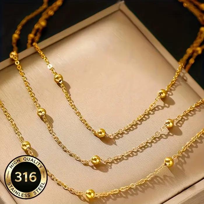 Collier bohème élégant en acier inoxydable avec perles rondes pour femmes occasions spéciales soirée chic style bureau carrière tendance
