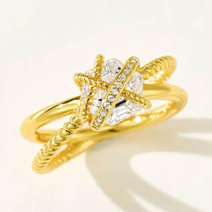 Wong Rain – bague de fiançailles en argent Sterling 925 scintillant, saphir de laboratoire hexagonal