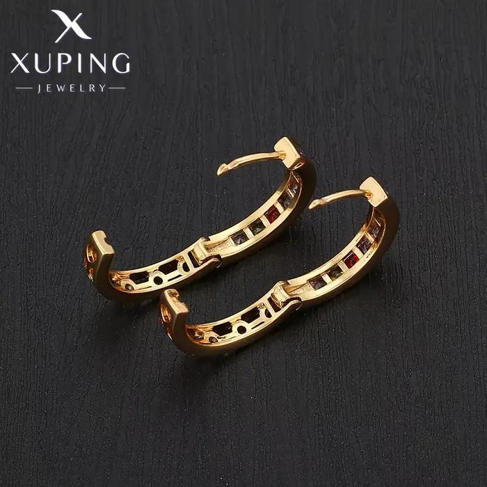 Boucles d'oreilles créoles Xuping Jewelry, nouvelle collection, pierres colorées, couleur or, pour femme, cadeau de fête R90