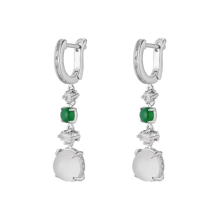 Boucles d'Oreille en Argent Sterling 925 et Jade Hotan Géométrique Élégantes pour Occasions Spéciales Femme Cadeau Anniversaire