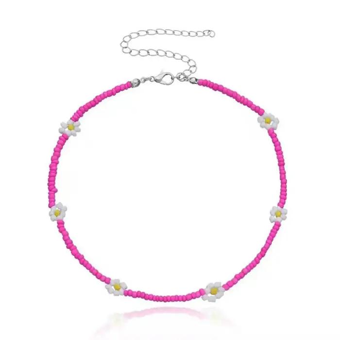 Collier ras du cou bohème pour femme, motif marguerite, perles et fleurs, idéal pour l'été et la plage, cadeau de bijoux charmant
