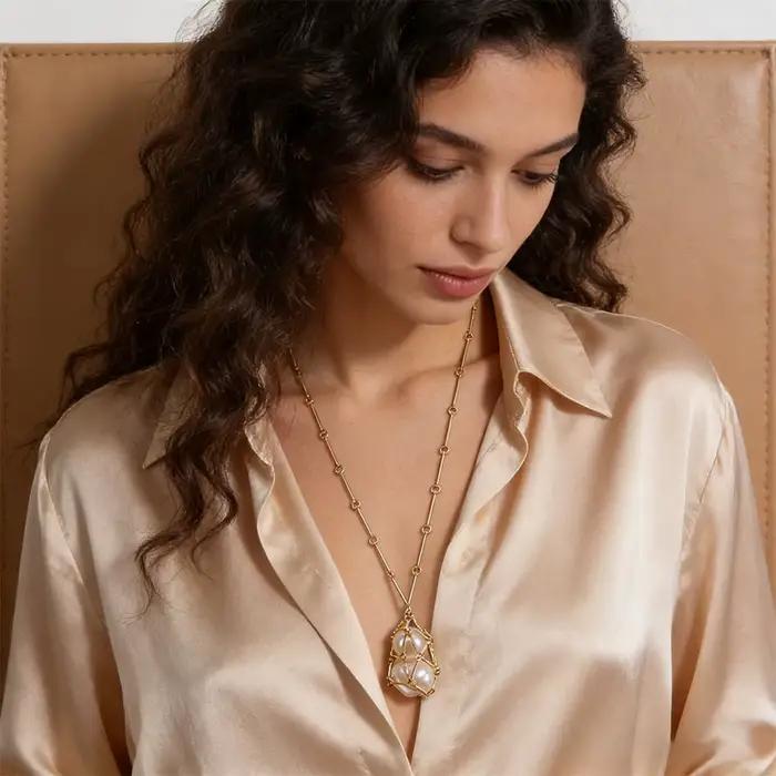 Collier Ras Du Cou Avec Perles En Cage Et Chaîne Satellite Bijou Tendance Pour Femme Occasions Spéciales Brunch Rendez-Vous Et Tenues Élégantes