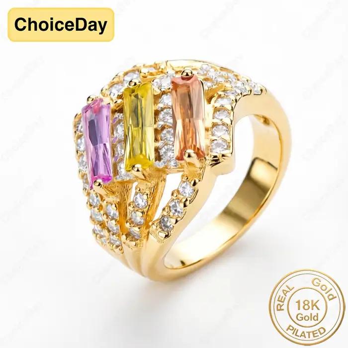 Bague en or plaqué 18 carats tricolore avec pierres précieuses en zircon pour femmes occasions spéciales mariage fête
