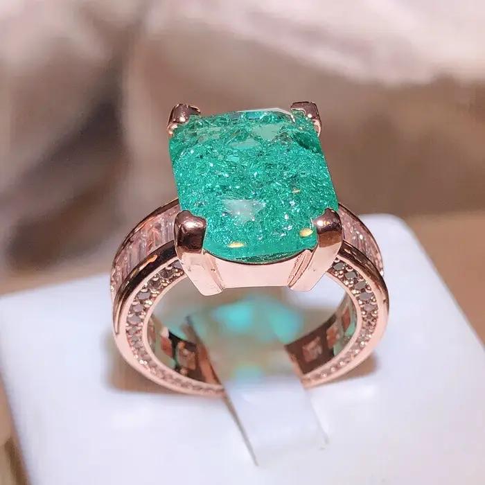 Bague de couple en or, émeraude, Paraiba pour femmes, bijoux de fiançailles, cadeau de saint-valenti