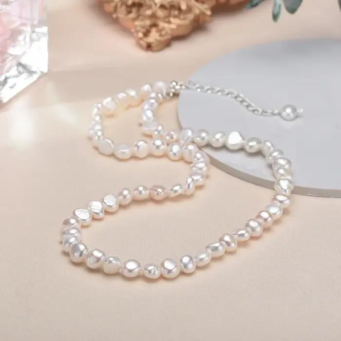 Collier de perles d'eau douce baroques naturelles 5-6mm, bijoux à la mode pour cadeau, collier ras du cou en argent Sterling 925 pour femmes et filles