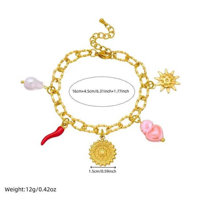 DIEYURO 316L acier inoxydable doré rond soleil corail céramique coeur perle pendentif Bracelet dame nouveau classique poignet chaîne bijoux