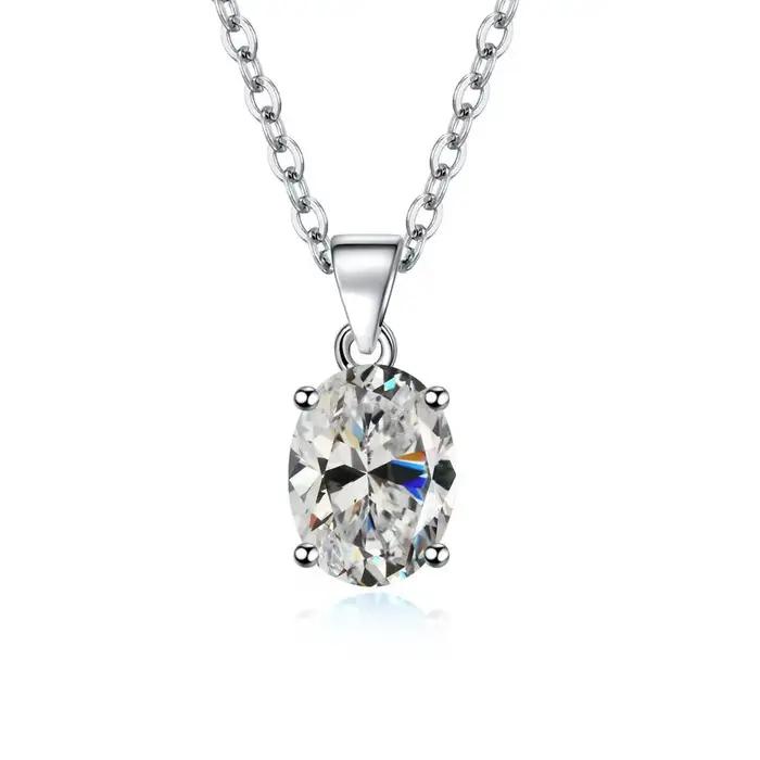 Ensemble de bijoux pour femmes en argent sterling 925 : bague ovale en zircon taillée en diamant, collier, boucles d'oreilles - Accessoires et cadeaux de luxe