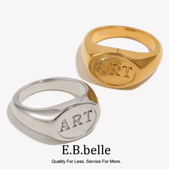 Bague Signet en Acier Inoxydable Plaquée Or 18K pour Femmes et Hommes Occasions Spéciales Minimaliste Unique