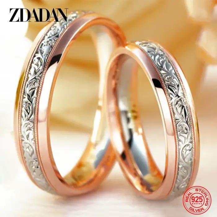 Bagues de couple en argent sterling 925 et or rose pour femmes occasions spéciales alliance de mariage fiançailles anniversaires