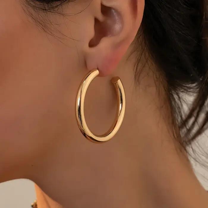 Boucles d'Oreilles Créoles Plaquées Or Cercle Rond Épais Bijoux Femme Occasions Spéciales
