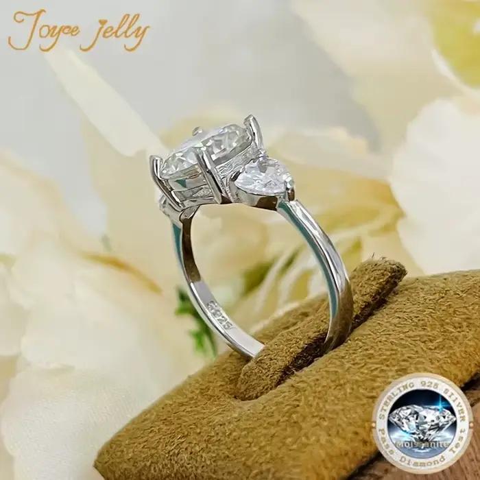 Luxe Ronde 3 Carats VVS D-COLOR Moissanite Anneau Pour Les Femmes En Argent Sterling 925 Bijoux De Mariage 8H8A Cadeau