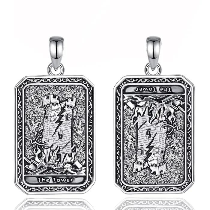 Collier avec pendentif en cuivre vintage, cartes de tarot Eudora The Tower, arcana majeur, divinatio