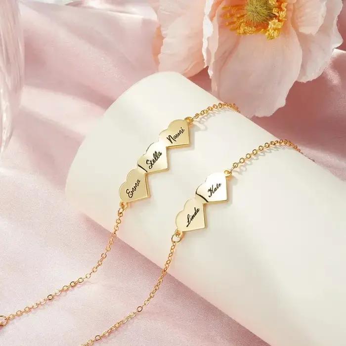 Personnaliser nom coeurs femmes Bracelet en acier inoxydable