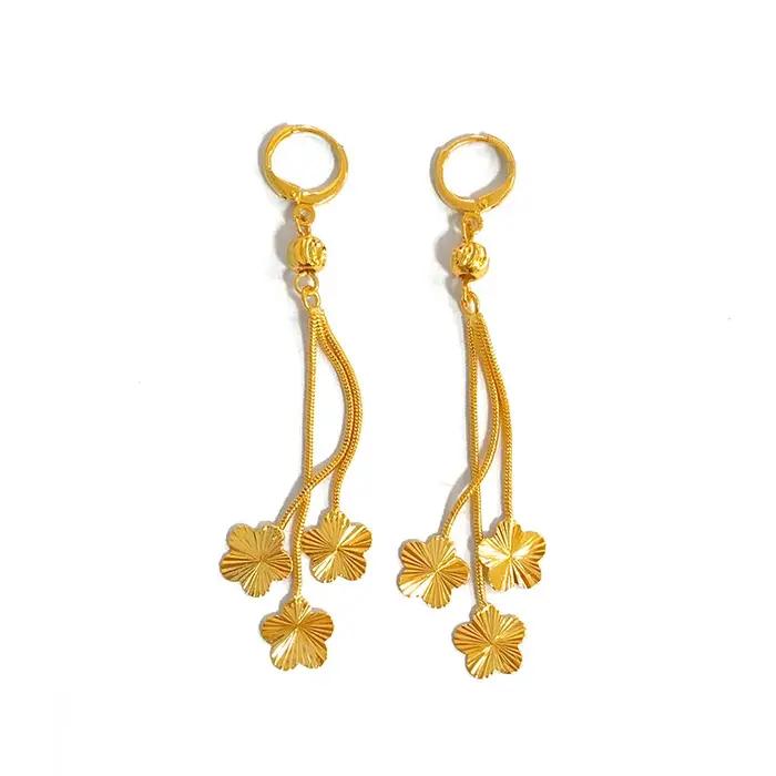 Boucles d'oreilles pendantes en or jaune 18 carats authentiques avec design fleurs pour femme bijoux de haute joaillerie pour offrir