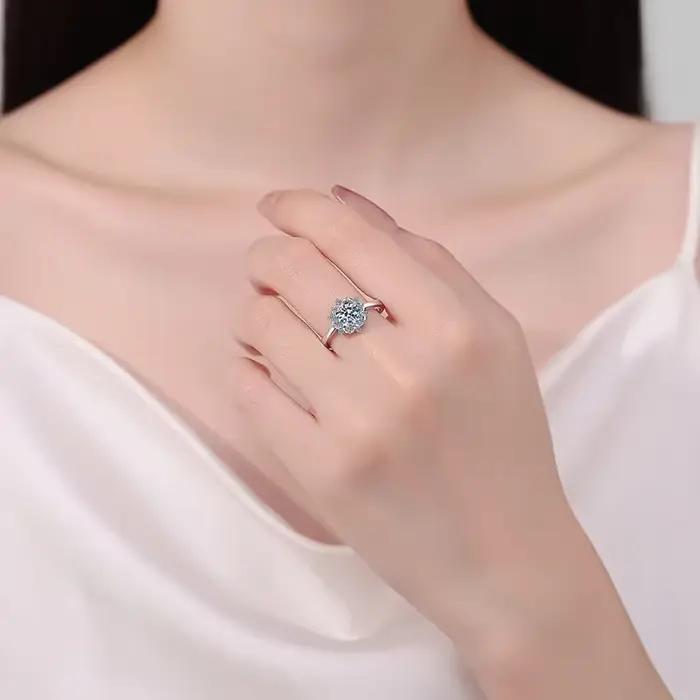 Fiançailles platine Pt950 1CT Moissanite diamant tournesol Six griffes alliance femmes cadeau d'anniversaire fille bagues de saint valentin