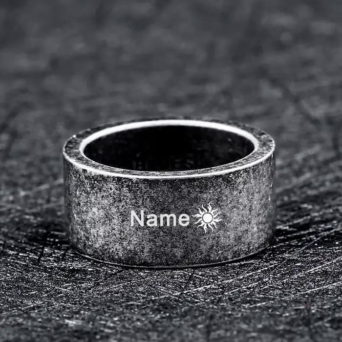 Bague en acier inoxydable couleur argent antique pour homme, bijoux vintage, nom gravé, logo, mariage familial, cadeau personnalisé