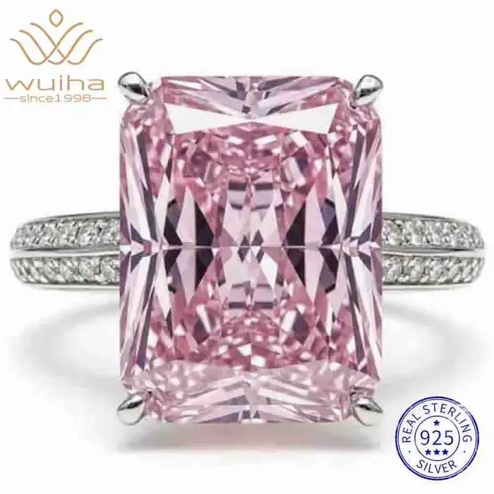 WUIHA – bague Cocktail Vintage en argent Sterling 925, 6 CT, coupe radiante, saphir de laboratoire, citrine, diamant à haute teneur en carbone, bijoux fins