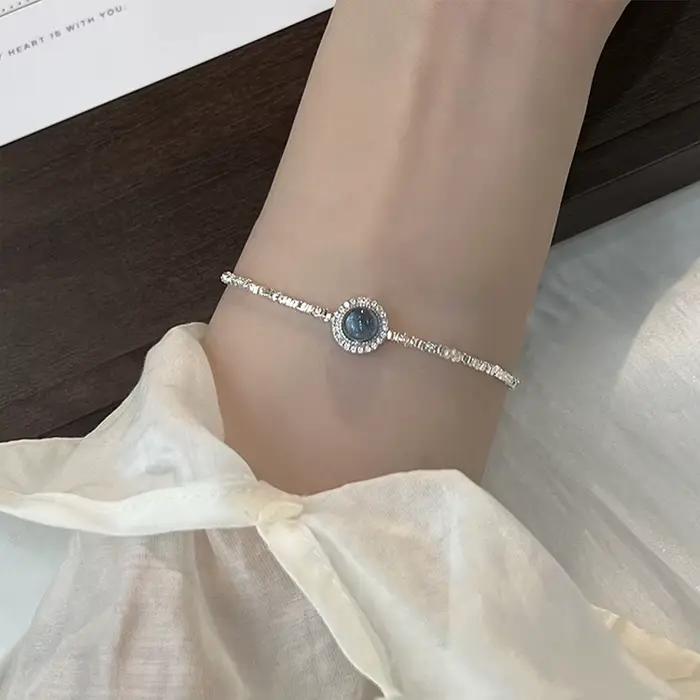 Bracelet en argent regardé 925 pour femme, bleu absorbe ouissant, carrés irréguliers, bijoux élégants pour fille, cadeau de mode, livraison directe, vente en gros
