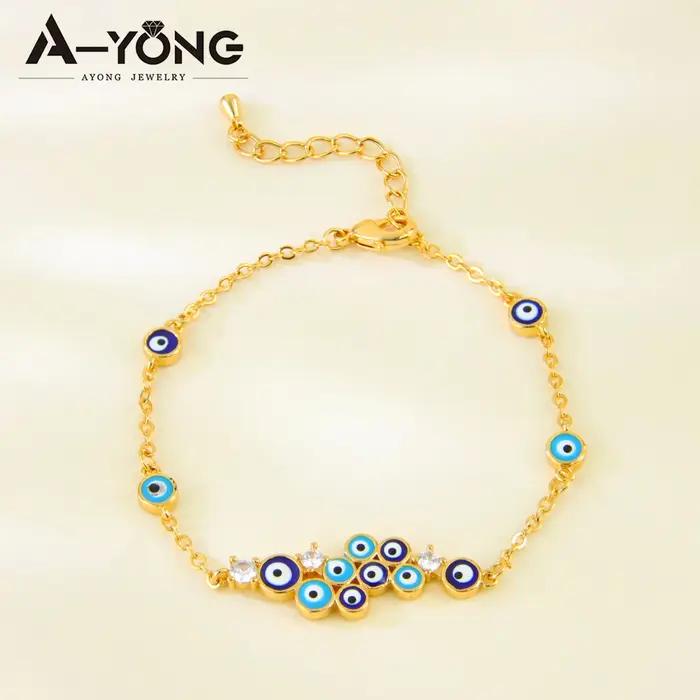 Ensemble de bijoux de mode de dubaï plaqué or 21 carats, pendentif yeux turcs Vintage, collier, Brac