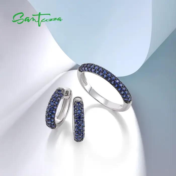 SANTUZZA-Boucles d'Oreilles Créatives en Argent Sterling 925 Authentiques, Bijoux Fins de Mariage, Crique de Saphir Bleu Créé de Rotterdam, pour Femme