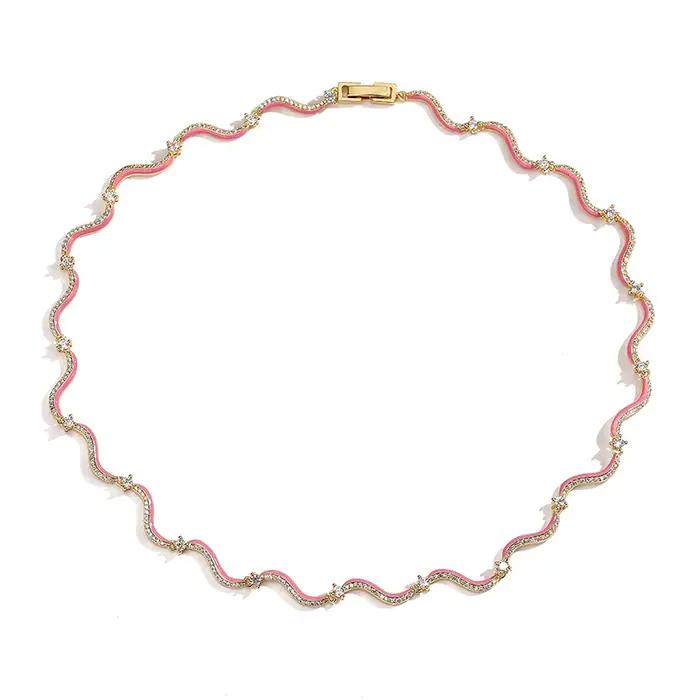Parures de bijoux plaqué or 18 carats avec chaînes en émail