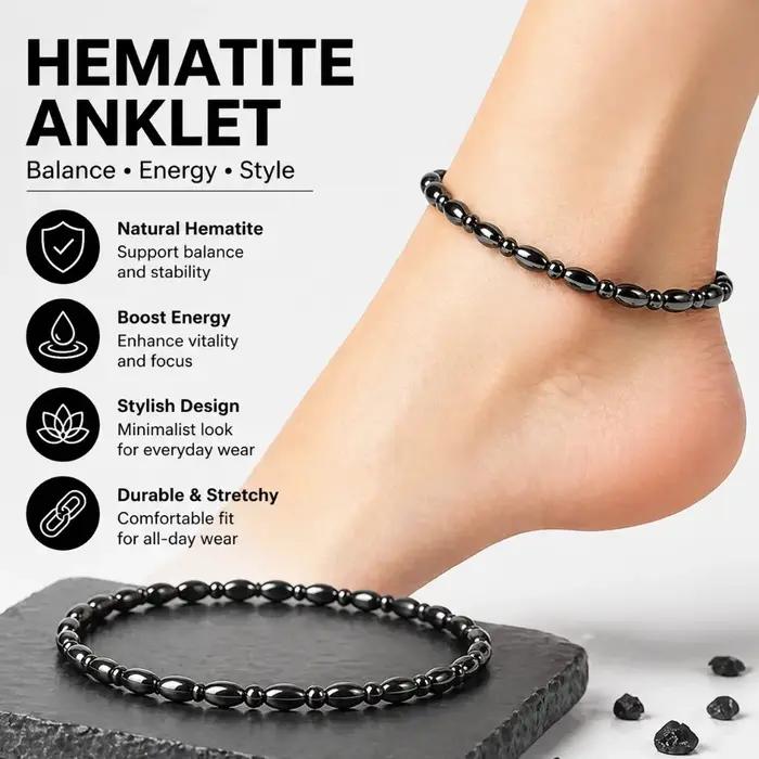 Bracelet de cheville magnétique géométrique en hématite