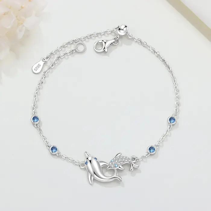 Bracelet en argent sterling S925 avec dauphin réglable pour femmes occasions spéciales cadeau anniversaire
