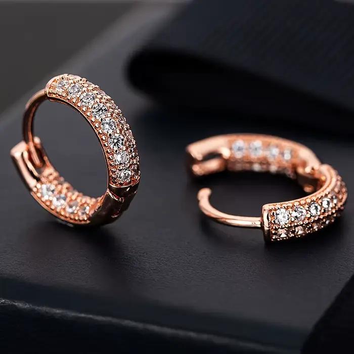 Boucles d'oreilles créoles en Sterling 925 avec zirconium rond pour femme bijoux de mode