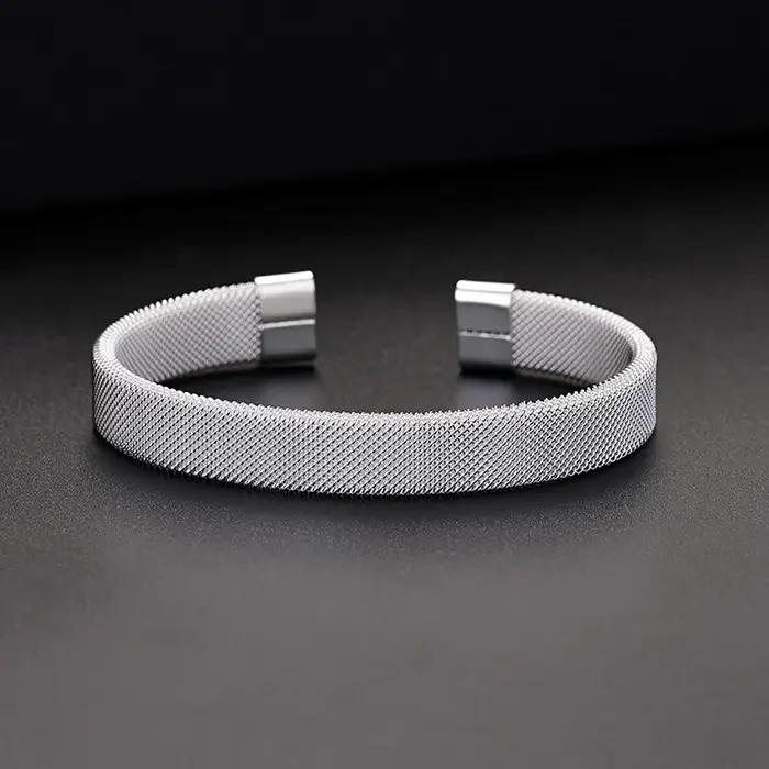 Bracelet manchette en argent sterling 925 de haute qualité, maille tendance, pour femme et homme, bi