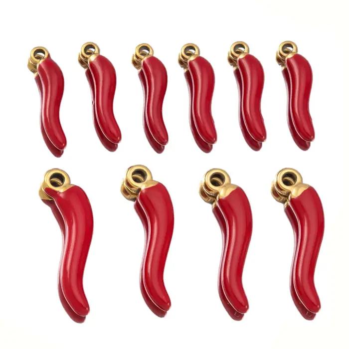 Collier pendentif en acier inoxydable plaqué or en forme de piment rouge 5 pièces accessoire pour bracelet boucle d'oreille porte-clés DIY bijoux occasions spéciales femmes
