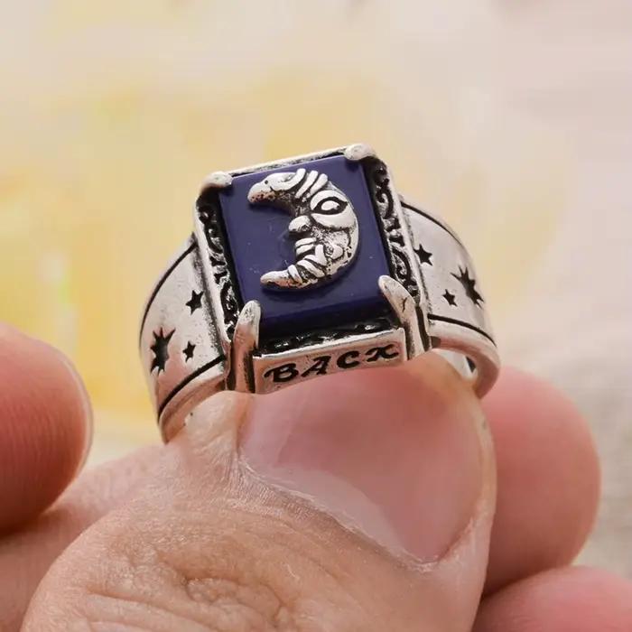 Bague élégante en pierre Lapis Lazuli pour femmes, Design de lune, rétro thaïlandais, argent, bijoux