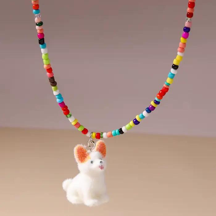 Colliers de chiot et de chien en 3D, dessin animé mignon, pour femmes et filles, collier de perles fait à la main, pendentifs, bijoux cadeaux pour enfants