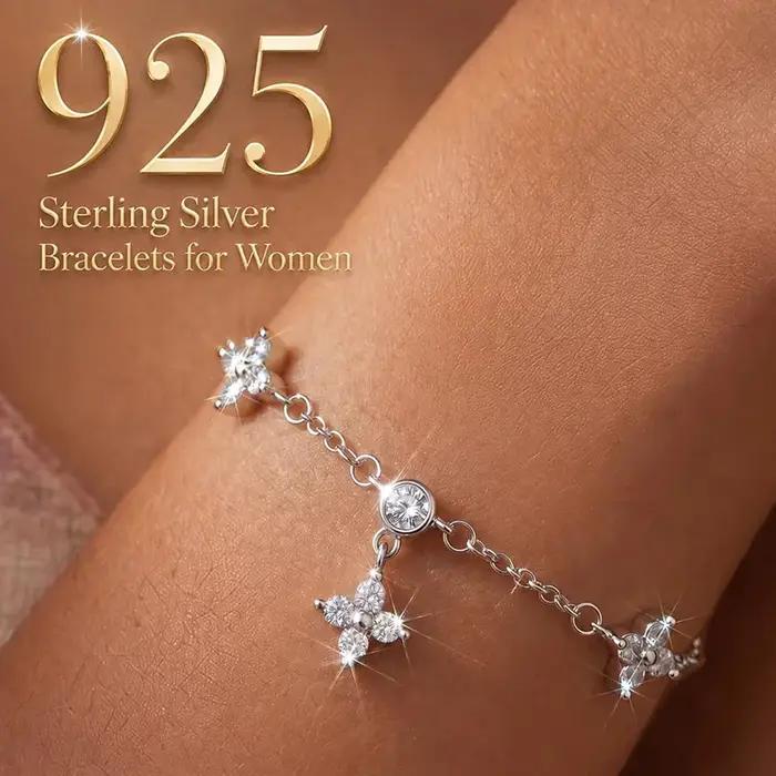 Bracelets en argent sterling 925 pour femmes, bracelet délicat, bracelet trèfle plaqué or 14 carats, bracelet chaîne imperméable pour femmes