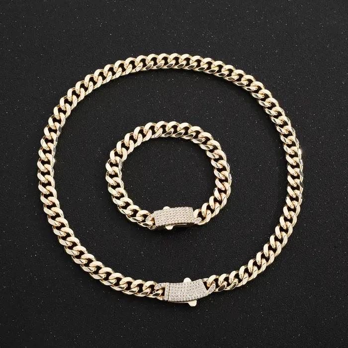 Bracelet et collier de luxe Monaco en zircon blanc, bijoux en laiton 14K, chaîne Monaco décorée de d