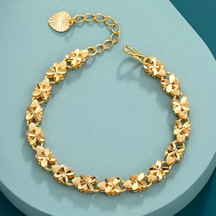 Bracelet porte-bonheur couleur or 24K, 6mm, trèfle à quatre feuilles, adapté aux cadeaux de bijoux p
