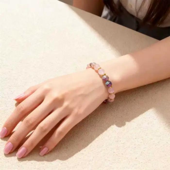 Bracelet de perles en Quartz Rose pour femmes