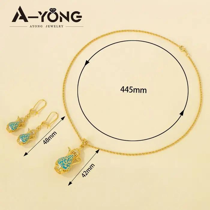 Parure de bijoux de mode arabe plaqué or 21 carats collier et boucles d'oreilles pour femmes occasions spéciales mariage anniversaire fête religieuse Aïd