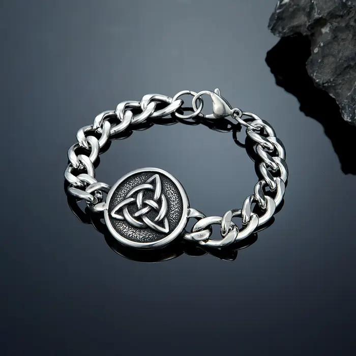 Bracelet Viking à Nœud Celtique Acier Inoxydable Rune Nordique Valknut Triquetra Accessoire Mode Homme Occasions Spéciales