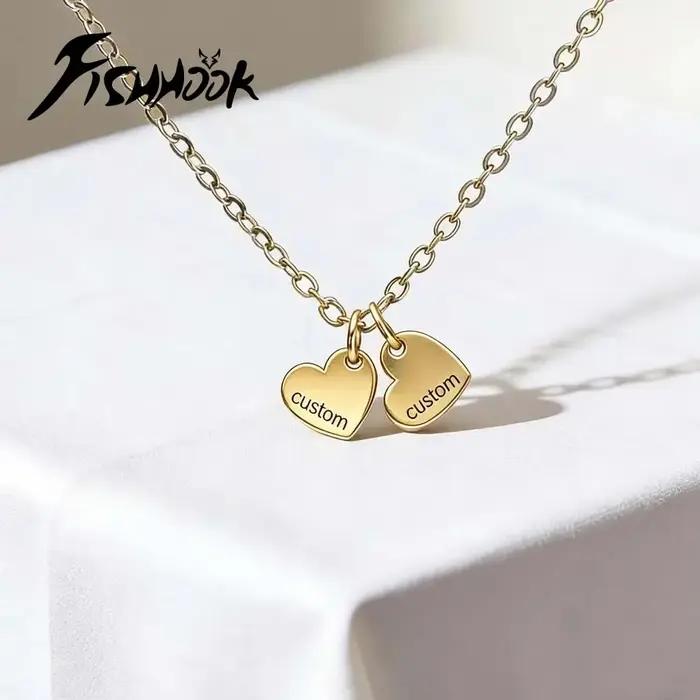 Collier Cœur Personnalisé Gravé avec Nom pour Couples